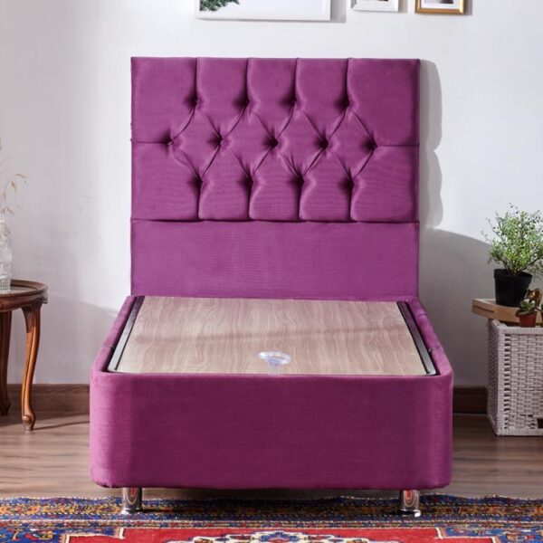 Niron Purple Baza ve Başlık Seti - 80x180 cm Tek Kişilik Sandıklı Mor Kumaş Baza ve Başlığı
