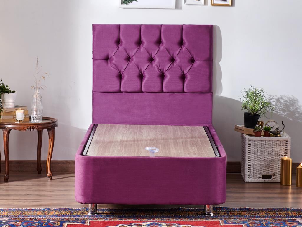 Niron Purple Baza ve Başlık Seti 80×200 cm Tek Kişilik Sandıklı Mor