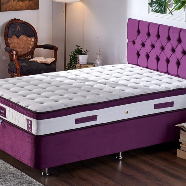 Niron Violet Yatak Seti 120x200 cm Tek Kişilik Yatak Baza Başlık Takımı - Orta Sert Yatak Mor Baza ve Başlığı