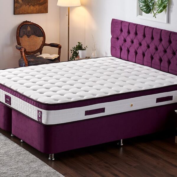 Niron Violet Yatak Seti 140x190 cm Çift Kişilik Yatak Baza Başlık Takımı - Orta Sert Yatak Mor Baza ve Başlığı
