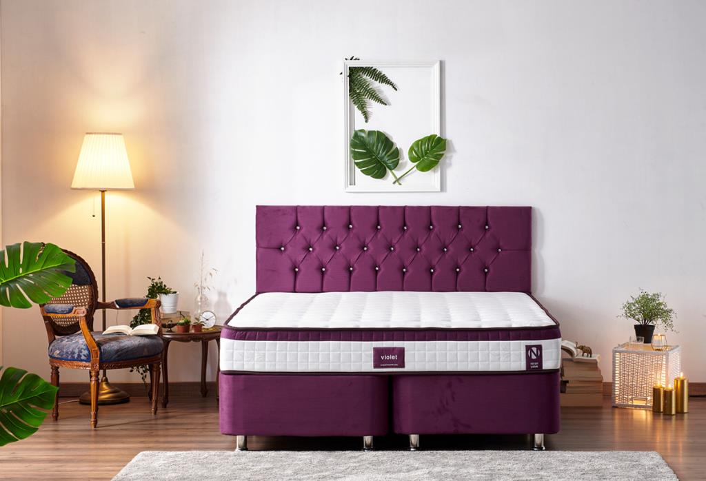 Niron Violet Yatak Seti 150×200 cm Çift Kişilik Yatak Baza Başlık