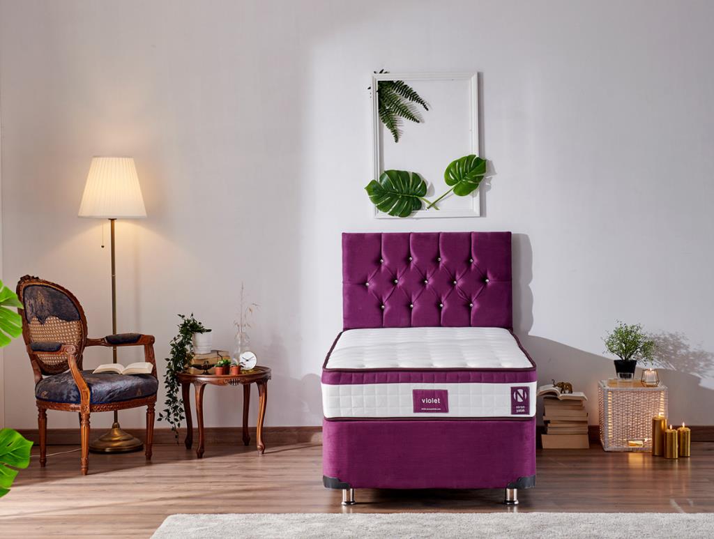 Niron Violet Yatak Seti 100×200 cm Tek Kişilik Yatak Baza Başlık Takımı
