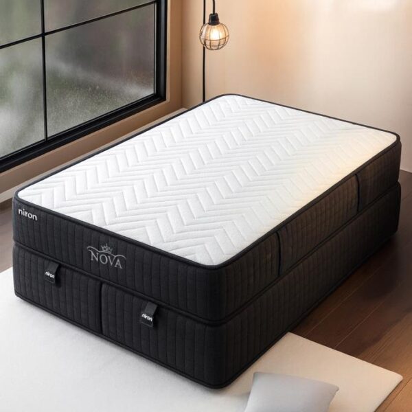 Nova Yatak 140x200 Çift Kişilik - 25 cm Paket Yaylı Ortopedik, Orta Sert, Antrasit, Pamuklu Kumaş