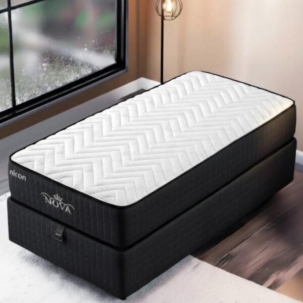 Nova Yatak 90x190 Tek Kişilik - 25 cm Paket Yaylı Ortopedik, Orta Sert, Antrasit, Pamuklu Kumaş