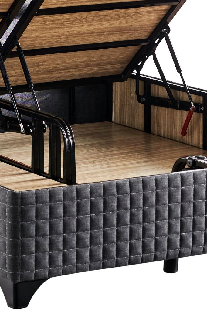 Star Baza ve Başlık Seti 140x190 cm Çift Kişilik Antrasit Keten Kumaşlı Lüks Baza ve Başlık Takımı - Görsel 8
