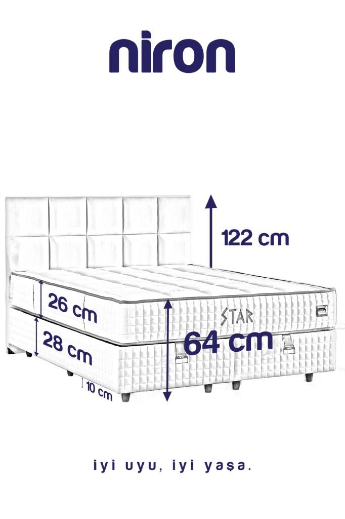 Star Yatak Seti 120x200 cm Tek Kişilik Yaylı Sert Ortopedik Yatak Antrasit Lüks Baza Başlık Takımı - Görsel 5