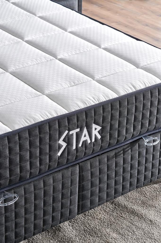 Star Yatak Seti 120x200 cm Tek Kişilik Yaylı Sert Ortopedik Yatak Antrasit Lüks Baza Başlık Takımı — görsel 3
