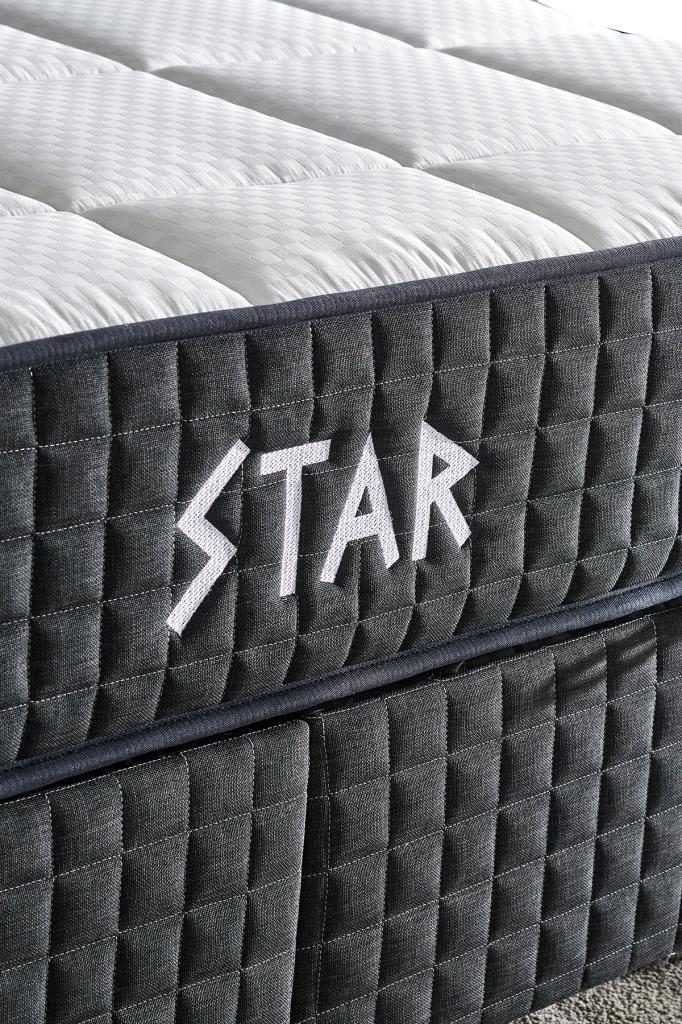 Star Yatak Seti 120x200 cm Tek Kişilik Yaylı Sert Ortopedik Yatak Antrasit Lüks Baza Başlık Takımı - Görsel 7