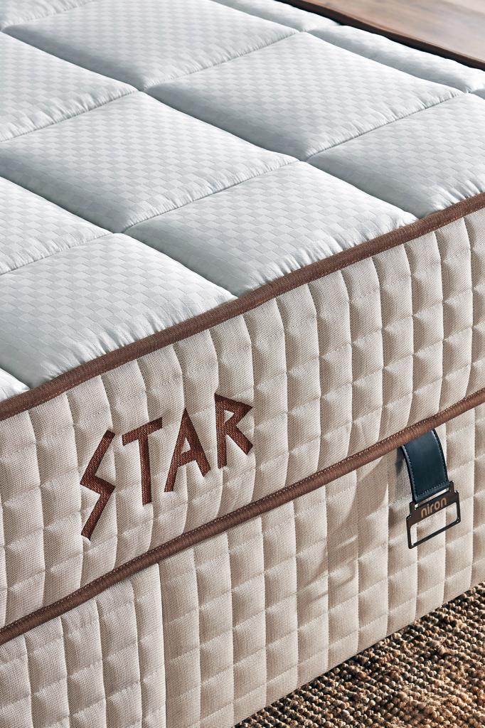 Star Yatak Seti 140x190 cm Çift Kişilik Yaylı Sert Ortopedik Yatak Krem Keten Lüks Baza Başlık Takım — görsel 3