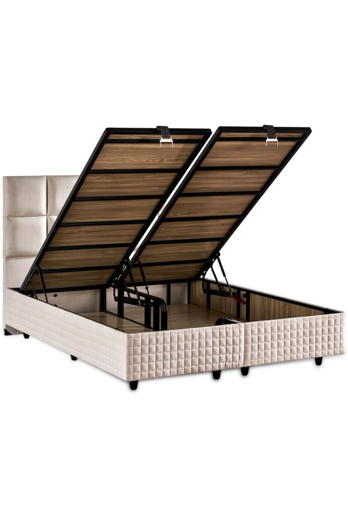 Star Yatak Seti 140x190 cm Çift Kişilik Yaylı Sert Ortopedik Yatak Krem Keten Lüks Baza Başlık Takım - Görsel 4