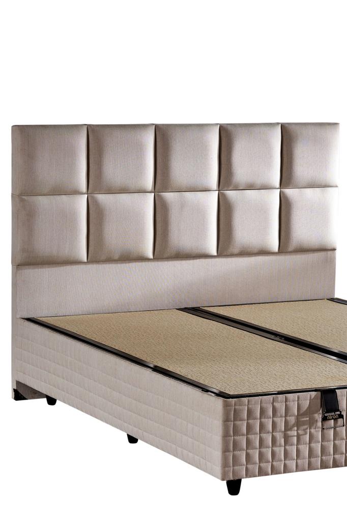 Star Yatak Seti 140x190 cm Çift Kişilik Yaylı Sert Ortopedik Yatak Krem Keten Lüks Baza Başlık Takım - Görsel 6