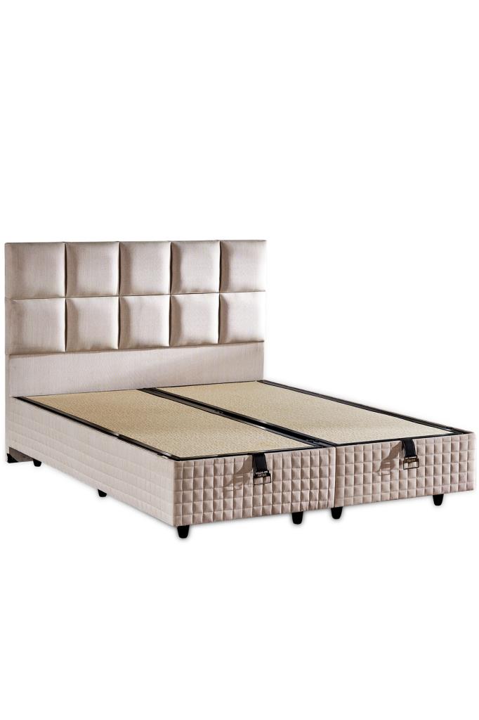 Star Yatak Seti 140x190 cm Çift Kişilik Yaylı Sert Ortopedik Yatak Krem Keten Lüks Baza Başlık Takım - Görsel 9