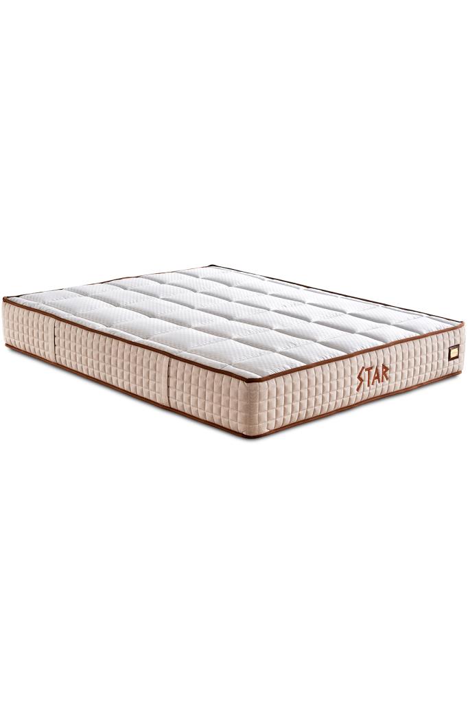 Star Yatak Seti 140x190 cm Çift Kişilik Yaylı Sert Ortopedik Yatak Krem Keten Lüks Baza Başlık Takım - Görsel 11