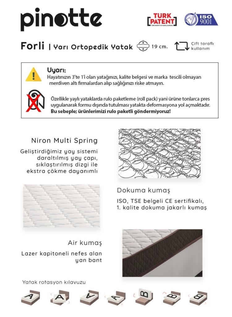 Tek Kişilik Yarı Ortopedik Orta Sert Ekonomik Yatak 100×200 Forli