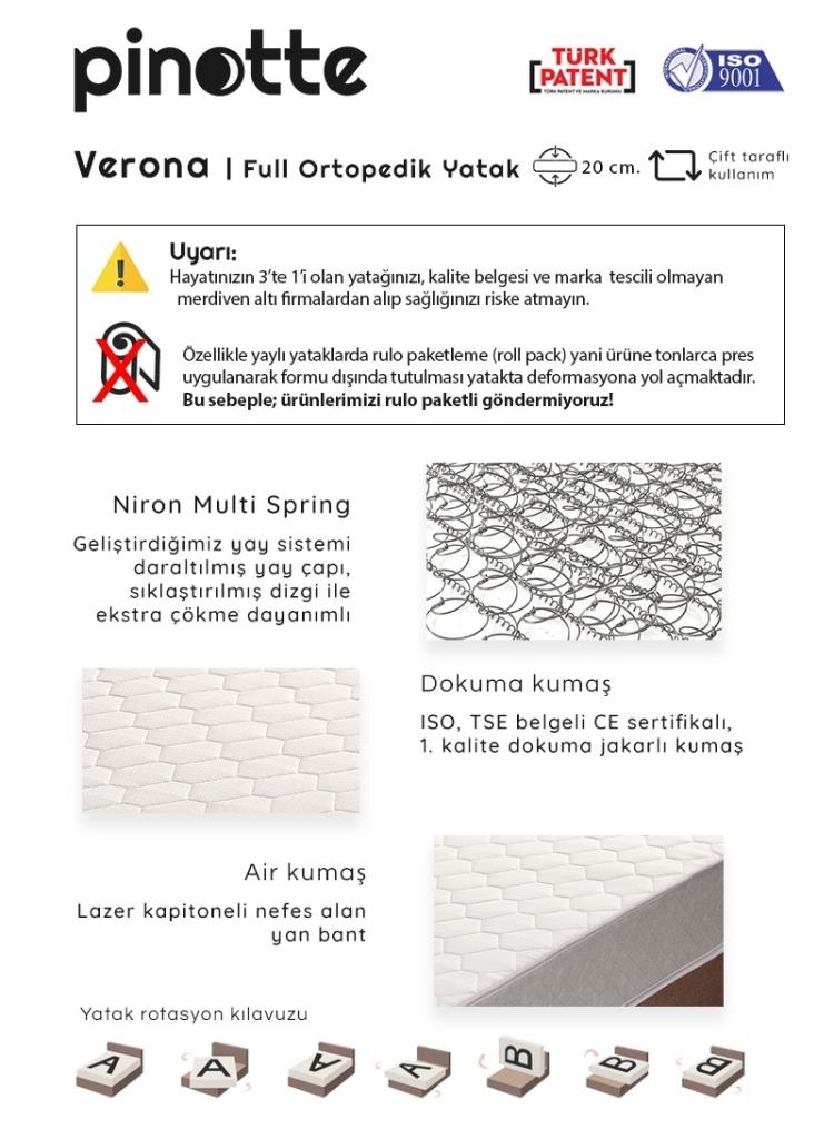 Tek Kişilik 90×190 cm Yatak Full Ortopedik Sert Yatak Verona