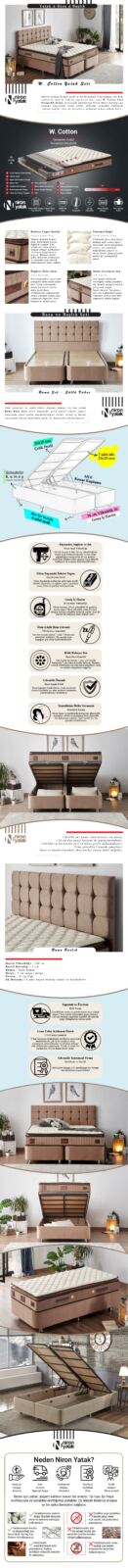 W. Cotton 100×200 cm Tek Kişilik Pedli Yatak Baza Başlık Takımı – Kumaş Baza, Başlık ve Yatak Seti